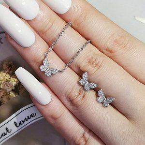 Sterling Silver (S925) Butterfly Necklace & Earrings Set